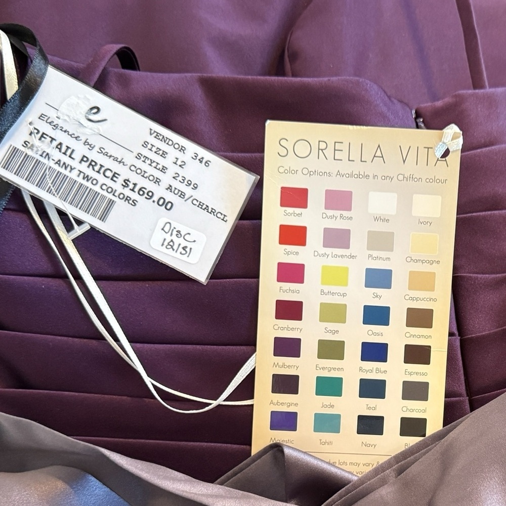 NWT Sorella Vita Cocktail Dress Style 2399 Women’s Size: 12 Color: Aubergine - Picture 13 of 13